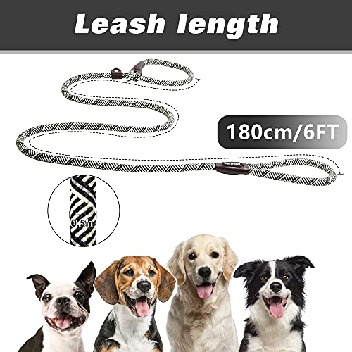 PetiFine Slip Lead Dog Leash Reflective, 6FT x 1/2" Heavy Duty Slip Leash - color: Grey, size: 1/2" x 6 FT