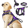 WINSEE Pet Harness Collar and Leash Set, All-in-one Reflective Dog Harness No Pull with Adjustable Buckles for Puppies, Small, Medium, Large, and Extra-Large Dogs (Large, Purple) - color: Purple, size: Large