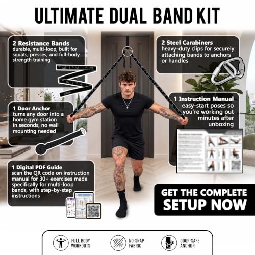 11-Loop Fabric Stretching Resistance Band - color: Black Kit (2 Bands) 15-45 Lbs