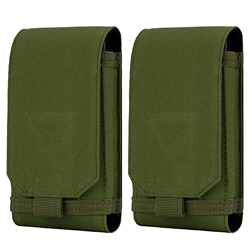 Tactical Molle Phone Holster Pouch, Universal Belt Waist Bag for iPhone 18 Pro Max/17 Pro/17/16 Pro Max/15 Pro Max/14 Pro Max/13, Samsung S26 Ultra/S25/S24, Size L - color: Green(2 Pack)