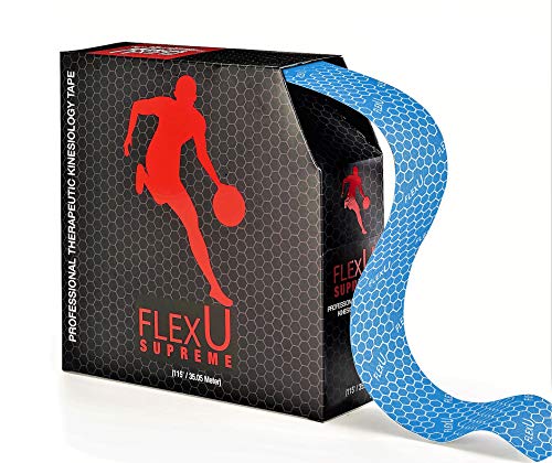 FlexU Kinesiology Tape - Blue, Bulk Pack (140 Pre-Cut 2"x10" I-Strips, 35m) - Sports Athletic Tape for Runners, Crossfit & Gym - Waterproof, Latex-Free - color: Blue Pre-cut