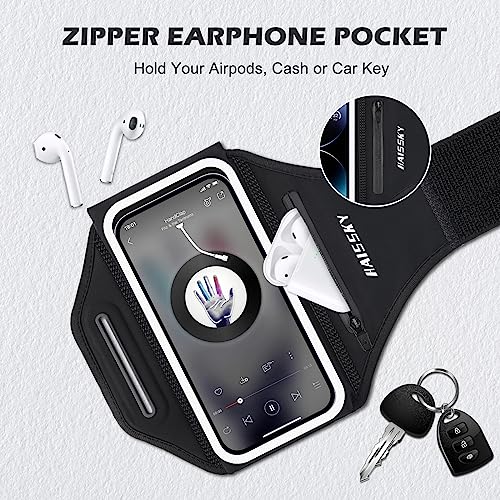 Phone Armband for Running 3D Design Cell Phone Armband with Zipper Pocket for Earbuds Car Keys, Water Resistant Sport Arm Band for iPhone 14 13 12 11 Pro Galaxy S20 S30 Fit Up to 6.9'' with Phone Case