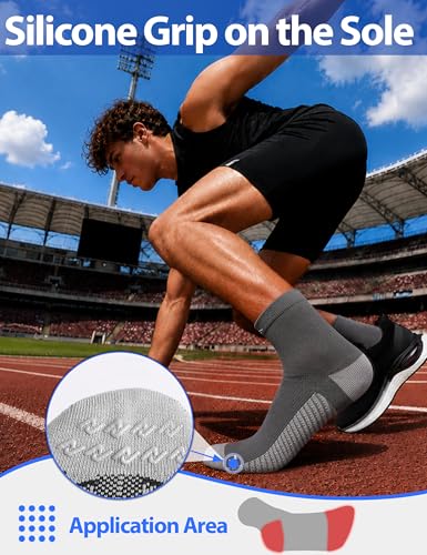 Mens Compression Running Socks: 15-20 mmHg Arch Support Non-Slip - color: D-gray Gray Gray, size: 9-13