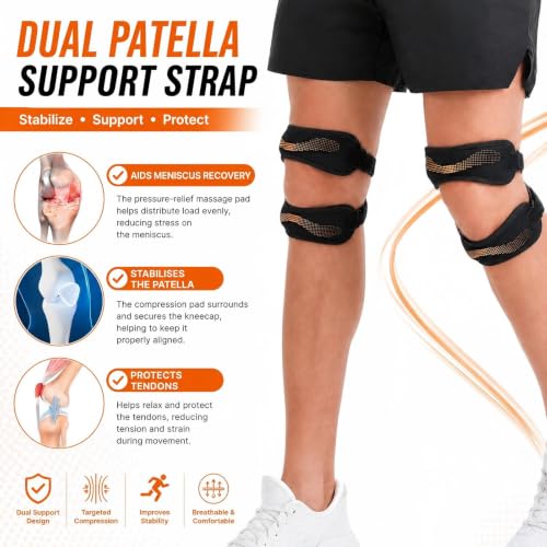 1 Pack Orange Dual Patella Knee Strap, Knee Pain Relief Support - color: Orange
