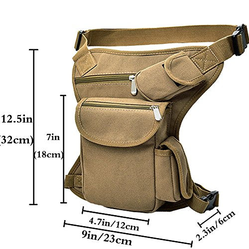 Small Multi-Purpose Drop Waist Leg Bag Canvas Utility Tactical Hip Molle Pack Sport Camping Hiking Motorcycle Racing Thigh Pouch Khaki - color: Khaki