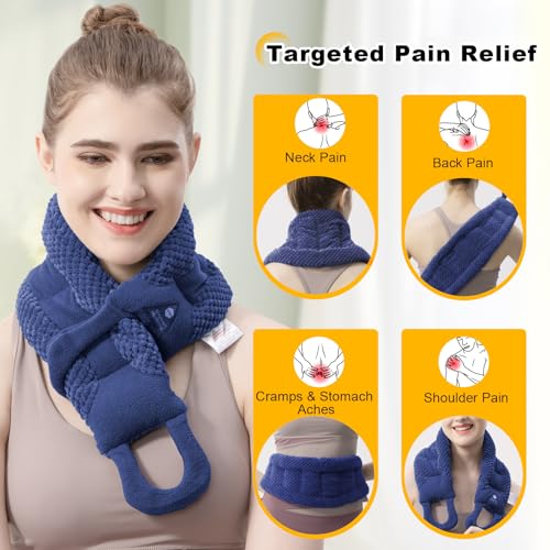 UNCN Long Heating Pad for Neck and Shoulders Back 33 x5.9inches Microwavable Large Moist Heat Pack Warm Hot Compress Neck Wrap Weighted Bag Massage Reusable Herbal Nature Calming Portable - color: Navy Blue