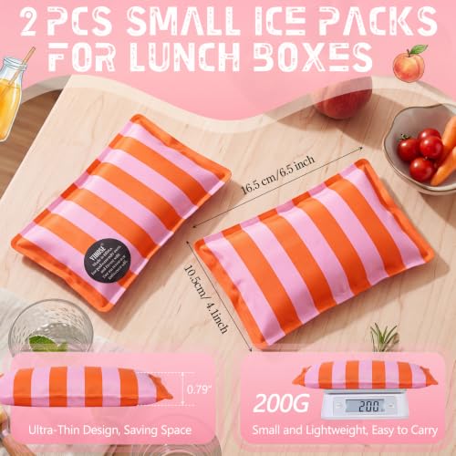 VIHOSE 2 Pcs Ice Packs for Lunch Box Bag - color: Pink, Orange, style: Stripe