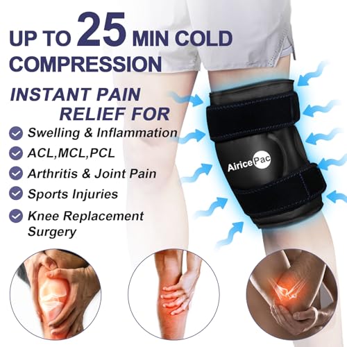 AiricePac Ice Pack for Knee Pain Relief, Reusable Gel Ice Wrap for Injuries, Swelling, Knee Replacement Surgery, Cold Compress Therapy for Arthritis, Meniscus Tear and ACL, Black - style: BLACK 1 PACK