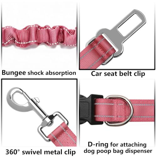 Triple Handle Bungee No Pull Dog Leash, Pink 6.23-8.53FT - color: Pink