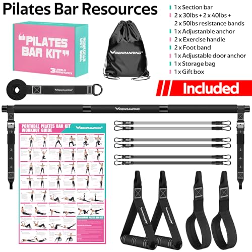 Pilates Bar Kit with Resistance Bands, Pilates Workout Equipment for Women - color: Black Pro
