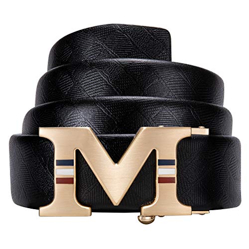 Dubulle Ratchet Belt for Men Leather Adjustable Designer Fashion Buckle - color: Designer Gold M, size: Adjustable Fit 22" to 38" Waist
