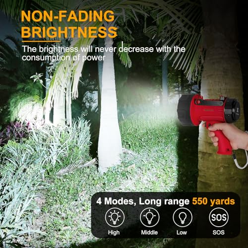 YIERBLUE Rechargeable Spotlight Flashlight with High Lumen LED - color: Red-Pro
