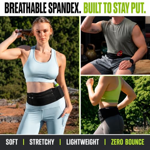 StashBandz Running Belt & Money Belt, 3 Zipper Pockets + Bottle Holder - size: X-Large