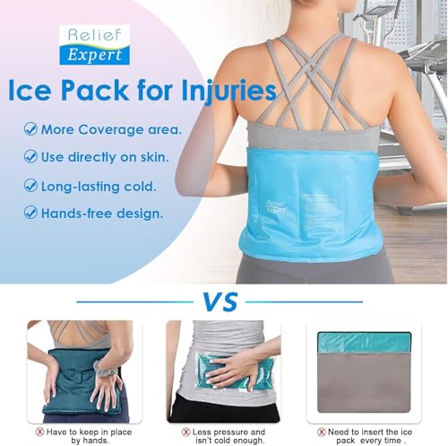 Relief Expert Reusable Gel Ice Pack Wrap (16"x9") - Reusable Cold Pack for Lower Back, Shoulder, Knee & Hip - Flexible, Hands-Free Cold Therapy with Adjustable Strap