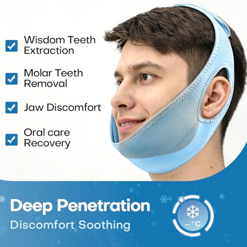 Wisdom Teeth Ice Pack Head Wrap Jaw Face Ice Pack for Wisdom Teeth Removal with 4 Gel Packs for Toothache Pain Relief Facial Face Oral Surgery TMJ Tonsillectomy Recovery Must Haves - color: Light Blue With 4 Ice Packs