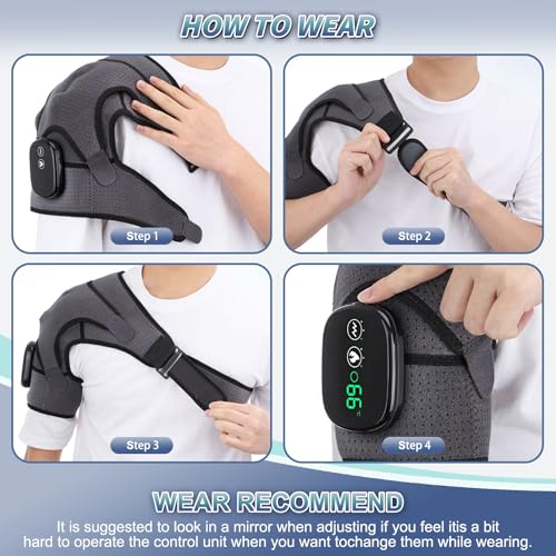 Cordless Shoulder Massager with Heat and Vibration, 3 Heat & 3 Vibration - color: Grey