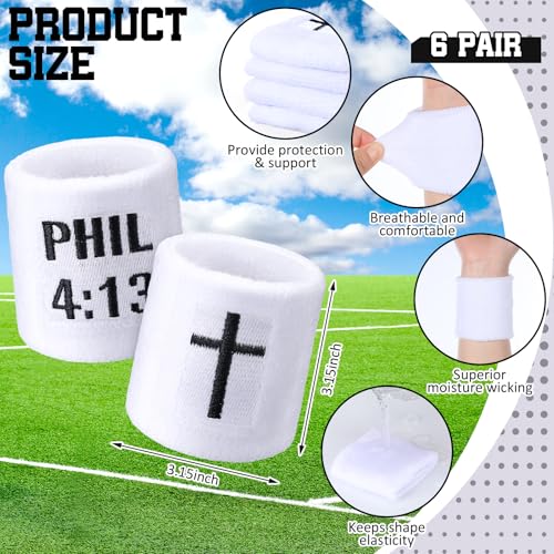 Misdary 6 Pair Cross Wristband Baseball Drip Football Accessory - color: White