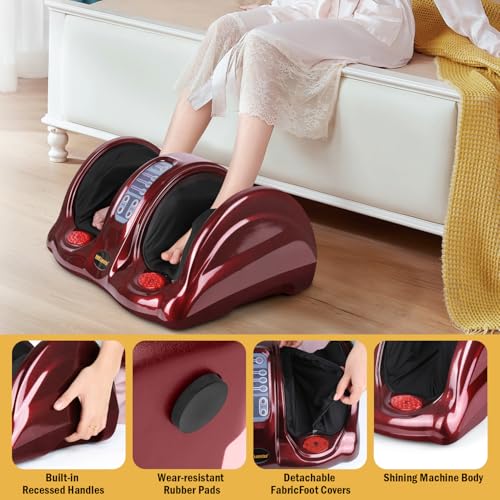 H&B Luxuries Shiatsu Foot Massager Machine with Remote Controller, Kneading and Rolling Home Massagers for Feet, Ankle, Calf, Leg, Ideally for Men, Women, Father, Mom Parents and The Elderly, Red - color: Classic Red
