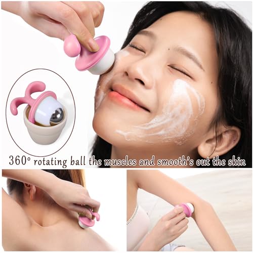 Cute Shape Massager Set,Reduce Work Stress,Relaxing Roller Ball Massager,Relieve Tension and Muscle Soreness Handheld Manual Massage Tool, Best Gift for Cat Lovers - color: Pink