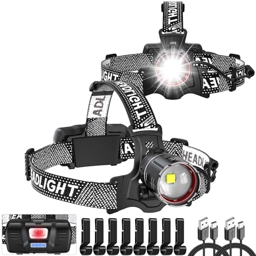 ATDOALL Headlamp Rechargeable, Super Bright LED Head Lamps 2-Pack Headlight - color: 2 Pack