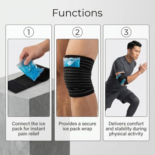 6 Pack Ice Pack Extension Straps - 35"x3" Elastic Wrap for Hot & Cold Packs - color: Black