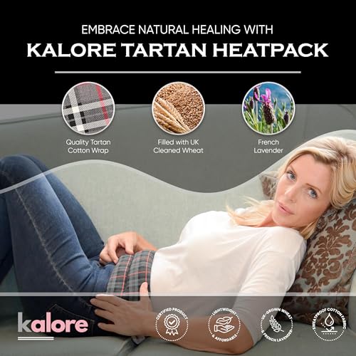 Microwavable Heating Pads for Winter Warmth, Back, Stomach & Head Comfort – Kalore Cotton Tartan Neck Wrap – Even Heat Distribution Hot Compress Bag – Wheat Heat Pad XL – Lavender Scent – Gray - size: Scented, style: Tartan Grey