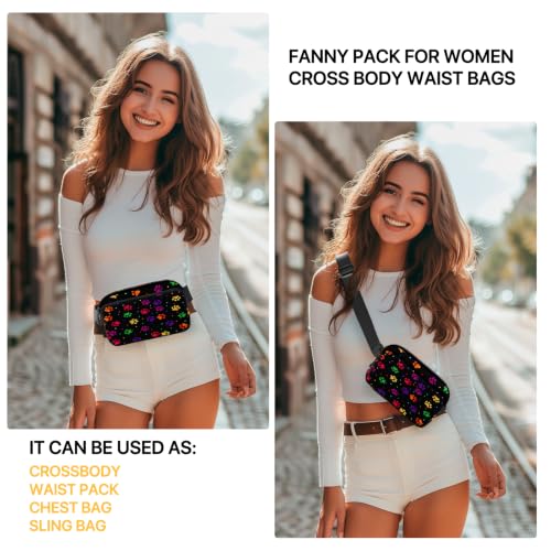 Paw Print Fanny Pack Women Fashion Belt Bag Waterproof Adjustable Strap Waist Pouch Casual Workout Travel Cycling Running - color: Clear