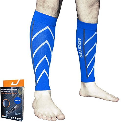 Meister 20-25mmHg Compression Running Leg Sleeves for Shin Splints (Pair) - color: Blue, size: Medium