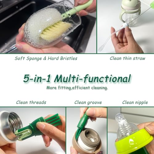 3 Pcs Water Bottle Brush Cleaner Set, 5 in one Bottle Cleaning Brush - color: White-green