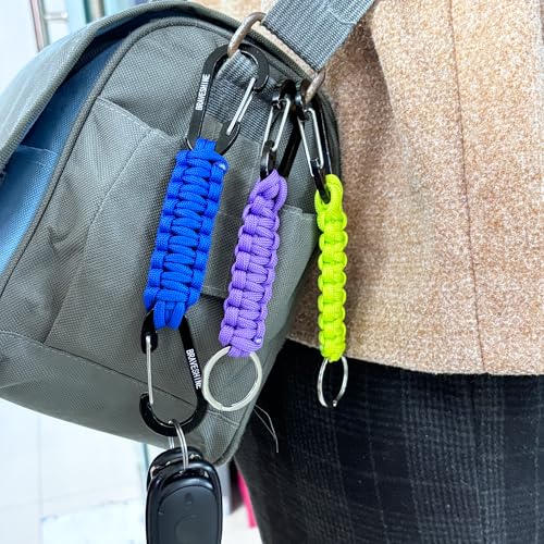 BRAVESHINE Paracord Keychain Carabiner Clip | D Ring Hanger Lanyard Hook - color: 1 Black 1 Blue