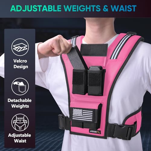 APEXUP Weighted Vest Men, Adjustable Weight Vest for Running - color: Pink, size: With Weights-20lbs