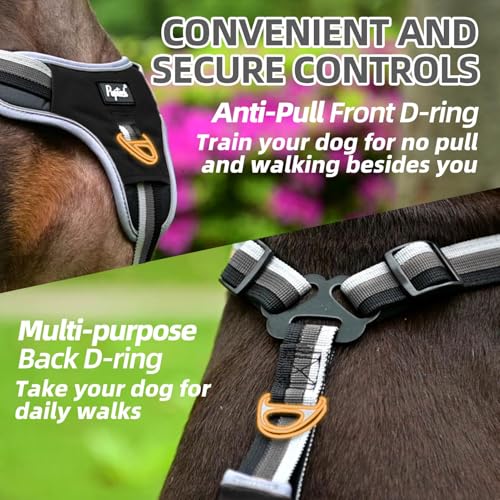 PUPTECK Escape Proof Dog Harness with Padded Handle, No Pull Pet Vest Harness Durable Reflective for Medium Large Dogs Walking Training and Running, Black, M - color: Black, size: Medium