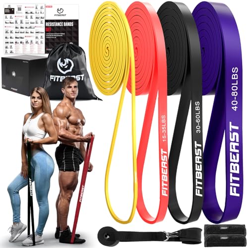FitBeast Resistance Bands Set, Pull Up Assist Bands for Strength Training, Pilates, Yoga, Powerlifting, Stretching, Mobility Exercises, Muscle Toning, Full Body Workout - color: Rainbow（5-80 lbs)