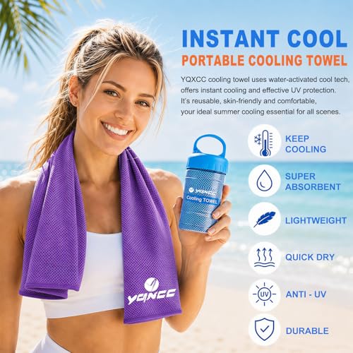 YQXCC 2 Pack Cooling Towels (47"x12"), Ice Cool Towel for Neck & Face - color: Purple/Pink