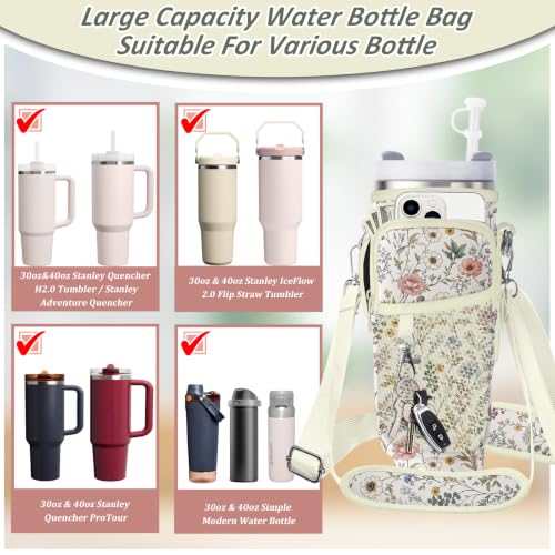 Water Bottle Carrier Bag for Stanley 40/30oz Cup Tumbler with Phone Pocket,Insulated Crossbody Water Bottle Holder with Adjustable Strap,Water Bottle Sling Pouch for Hiking Walking Camping Accessories - color: Boho Mandala Moon