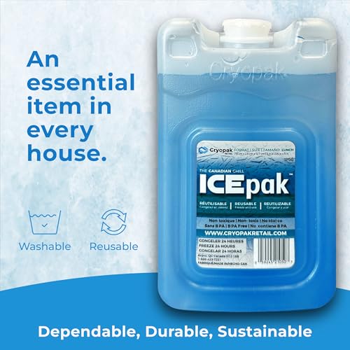 Cryopak ICEpak Hard Shell Reusable Ice Packs for Coolers and Lunch Box Use, Freezer Safe Gel Design, Professional Grade Cooling, Non-Toxic and BPA Free, Essential Travel Accessories - size: Lunch (3 Pack)