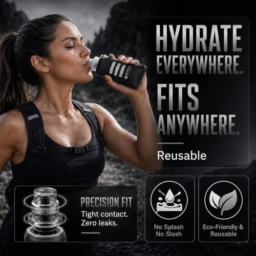 FITLY Soft Flask Running Water Bottle - Collapsible Hydration Flask - color: Black, size: 5 Ounces