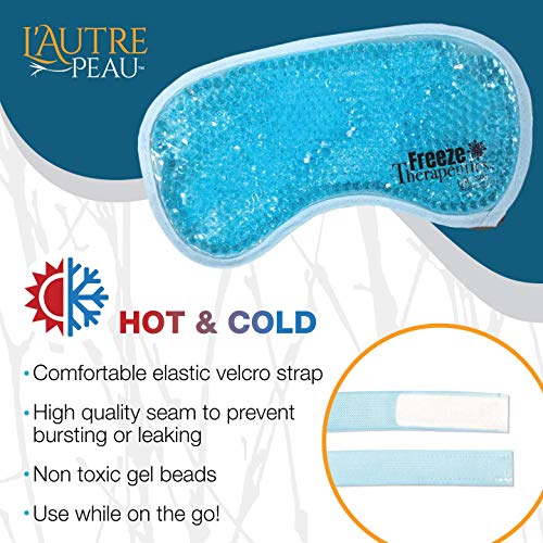 USA Merchant - Hot/Cold Plush Gel Bead Relief Wrap | Freeze Therapeutics by L'AUTRE PEAU | Hot Or Cold Reusable Ice Packs with Flexible Beads (Blue Full Eye Mask) - color: Blue Full Eye Mask
