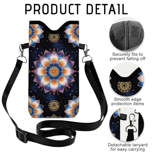 GLOBLELAND Pattern Cell Phone Sleeve Pouch Case Bag with Crossbody Strap Neck Lanyard for Women Men - color: Mandala