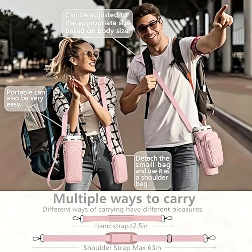 Water Bottle Carrier Bag with Phone Pocket for Stanley 40oz Cup Tumbler Crossbody Sling Pouch Adjustable Shoulder Strap Holder Sleeve for Stanley Cup Carry All Gym Hiking Walking Travel