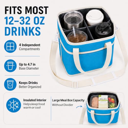 Structured Drink Carrier Bag, Family Size 4 Compartment Drink Bag - color: Sky Blue