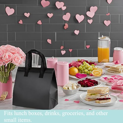 12Pcs Disposable Insulated Lunch Bags Thermal Cooler Grocery Bag - color: Black, size: 9.45"(H) x 9.45"(L) x 5.91"(W)