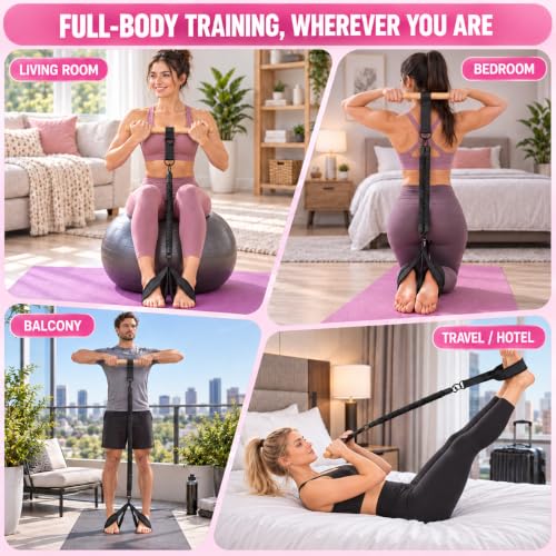Pedal Resistance Band with Wood Handle, 3 x 30 lb Tubes - color: Black