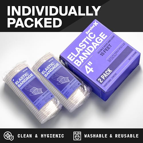 SurviveX 4" Elastic Bandage Wrap, Hook-Loop Closure, Reusable, 2 Pack - size: 2 Pack, style: Elastic 4in