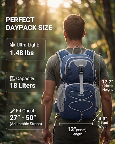 VPBAGE Hydration Backpack with 2L Bladder – Thermal Insulated Water Pack for Hiking, Skiing, Running – Lightweight Daypack for Men & Women, Soft-Lined Sunglasses Pocket & Large Waist Pockets - color: Navy Blue