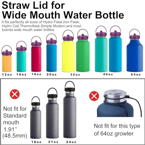 KMN Wide Mouth Straw Lid with Flip Top, Replacement Cap with Straw for Hydro Flask 18 32 40 oz Wide Mouth Water Bottle & 12 16 20 oz Coffee Flask, BPA-Free Leakproof Sports Lid (Eggplant Purple) - color: Eggplant Purple