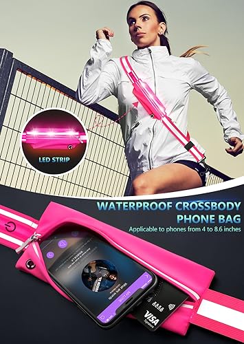 Fokia Kunbio LED Reflective Belt Sash for Walking at Night,Running Safety Gear LED Light Up Running Belt for Runners Walkers - color: Pink