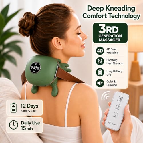 2026 Upgraded Neck Back Shoulder Massager with Heat and Remote Control, Massagers for Neck and Back Pain Relief, 4D Kneading Massager, Cordless Neck Massager