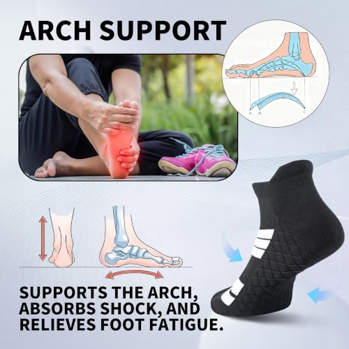 Running Socks Men Size 10-13 Ankle Height with Heel Tab for Athletic - color: 3 Black, 3 White, size: Large