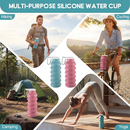 LemonRoad 2 Pcs 20 oz Collapsible Water Bottles, Pink, Teal Blue - color: Pink,Teal Blue